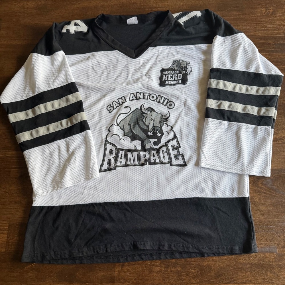 Park Antony San Antonio Rampage Herd Member Hockey Jersey Mens Large Black White